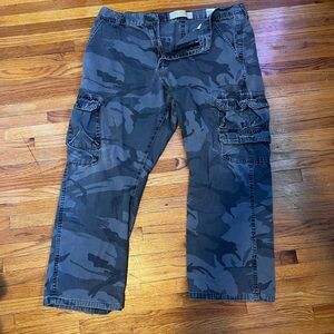 Grey camo cargo pants.